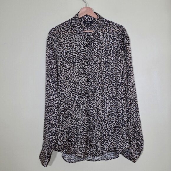 Zara Tops - Zara Leopard Print Blouse Womens XL Multicolor LS Boho High Low Cheetah Slouchy